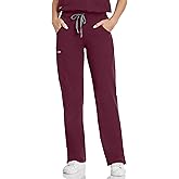 COMENII Scrubs for Women, Knit Yoga Waistband Straight Leg Cargo Pants, Classic Fit Womens Scrubs Pants-3-R-Burgundy L