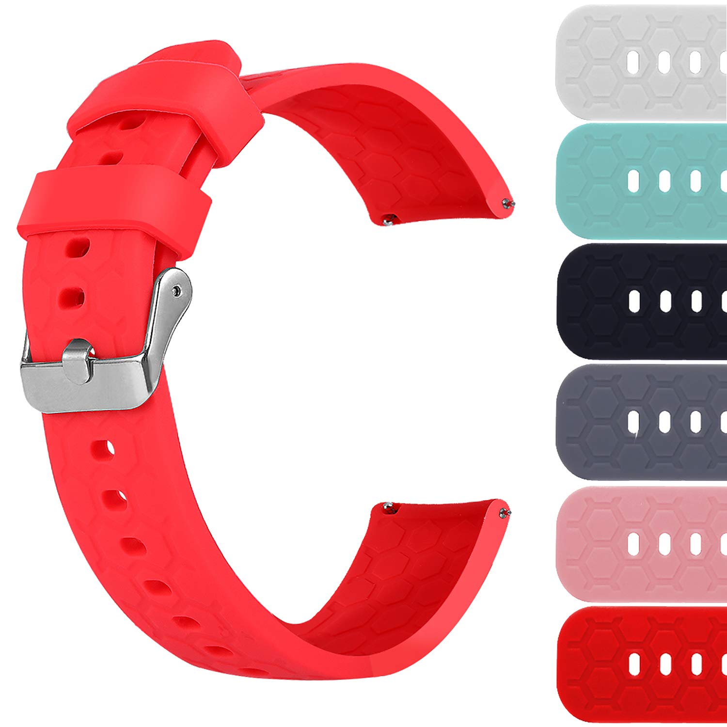 Photo 1 of 18mm 20mm 22mm Width Silicone Quick Release Wristband Replacement Sports Straps Bracelet Watch Band Women Men Strap with Quick Release Pins for Smartwatch (Width:20mm, Red)