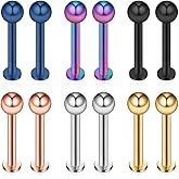 Ruifan 12PCS 14G Surgical Steel Labret Monroe Lip Ring Tragus Helix Earring Stud Piercing Jewelry