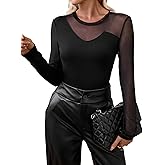 AsWished Women Asymmetrical Tops Round Neck Mesh Contrast Fitted T-Shirt