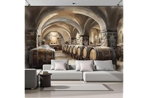 Wine Cellar 3D Wall Murals Wallpaper, Wine Barrels Wallpaper Panoramic Murals, Suitable for Home Decor Living Room Decoration