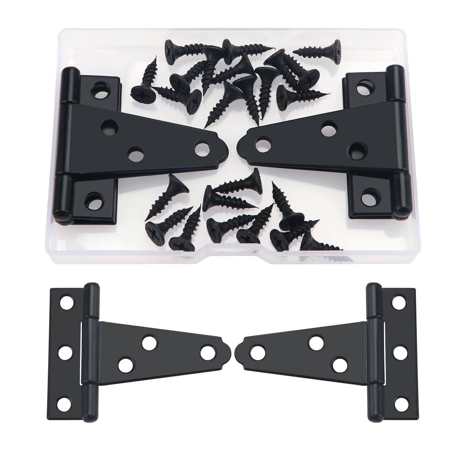 YIXISI 4 PCS 2 inch T-Strap Hinges, Strap Tee Hinge, Metal Gate Strap Hinge with 24 PCS Screws, for Gates Shed Doors Windows Fence Garden Storage Rooms, Black