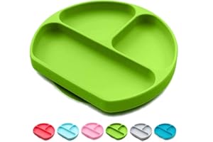 BABY DROM Silicone Suction Plates for Babies, Stick to High Chair Trays and Table, Divided Baby Dishes, Perfect Kids Plates, BPA FREE