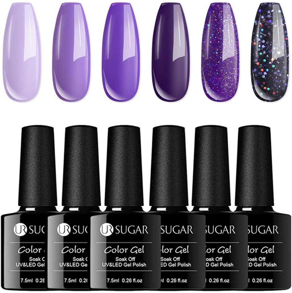 UR SUGAR 7.5ml Purple Gel Nail Polish Set Pure Nude Color Glitter UV LED Soak Off Gel polish Nail Art Manicure 6 Bottles Starter Kit