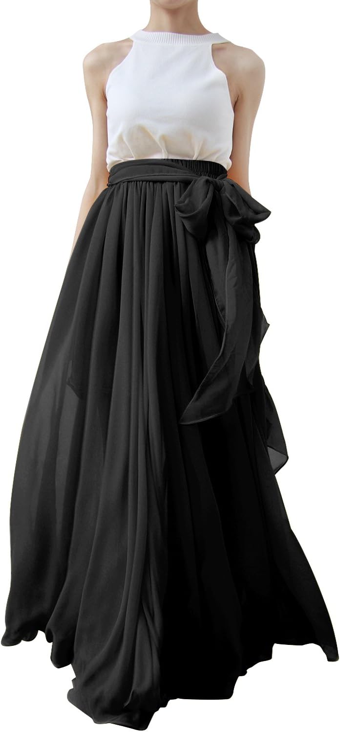 Lanierwedding Beach Long Skirt Women High Waist Maxi Skirt With Belt For Wedding