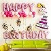 Birthday Party Balloons Decoration Set | Happy Birthday Balloon Aluminum Foil Banner Pump Star Stripe Glue Sticker and Supplies | Pink Set Monkey Cloud Children Birthday Cake Kid Decor