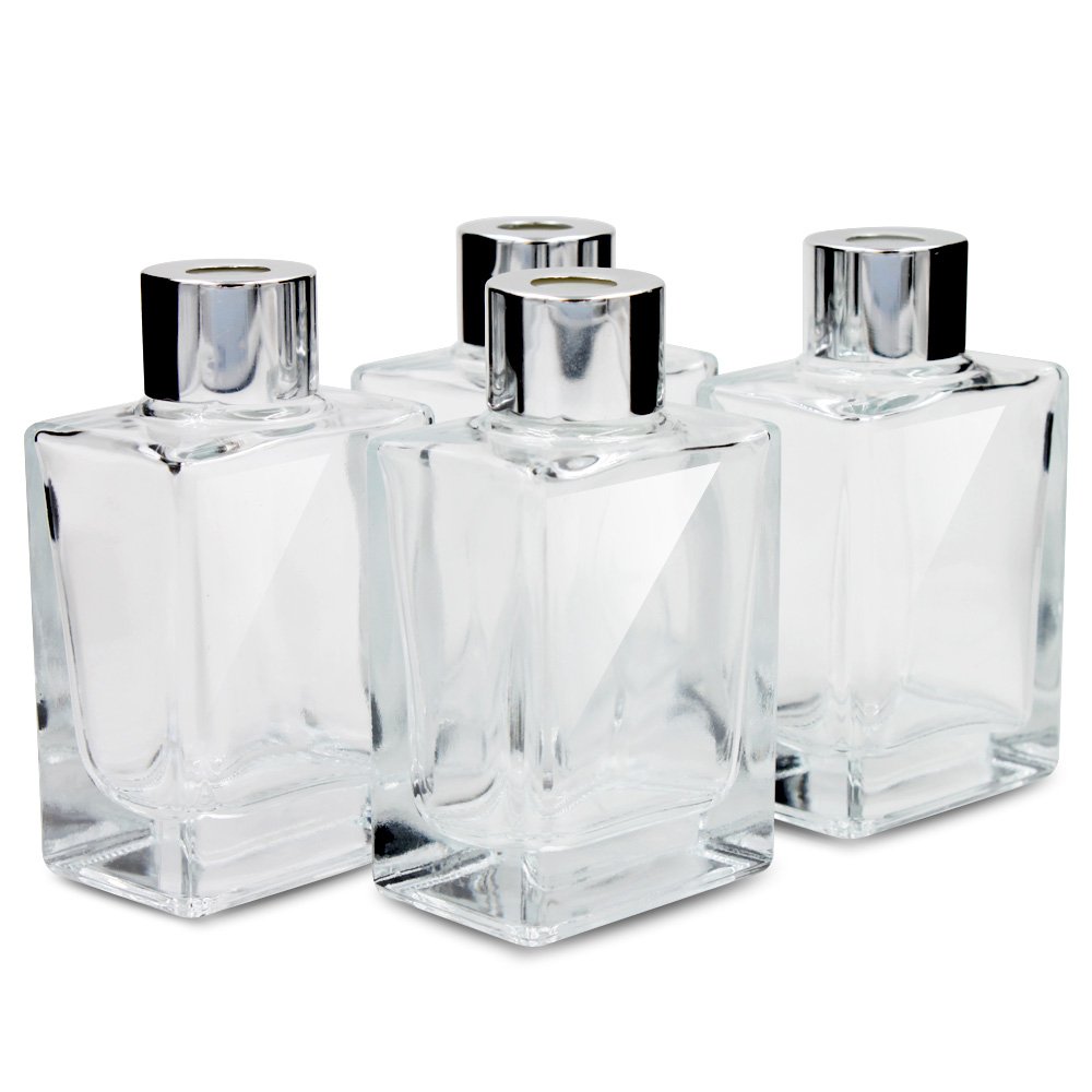 Frandy House Glass Diffuser Bottles with Caps, Small rectangle Size, Set of 4-3.42" High, 40ml 1.4fl oz Fragrance Accessories Use for Diy Replacement Reed Diffuser Sets (3.42 * 1.96)