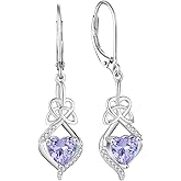 Rocayi Irish Celtic Knot Earrings for Women 925 Sterling Silver Dangle Drop Infinity Leverback Earrings with Birthstone Good Luck Jewelry Gifts for Women Her