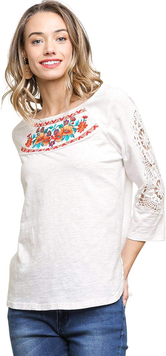 Umgee Women's Floral Embroidered & Crochet Top