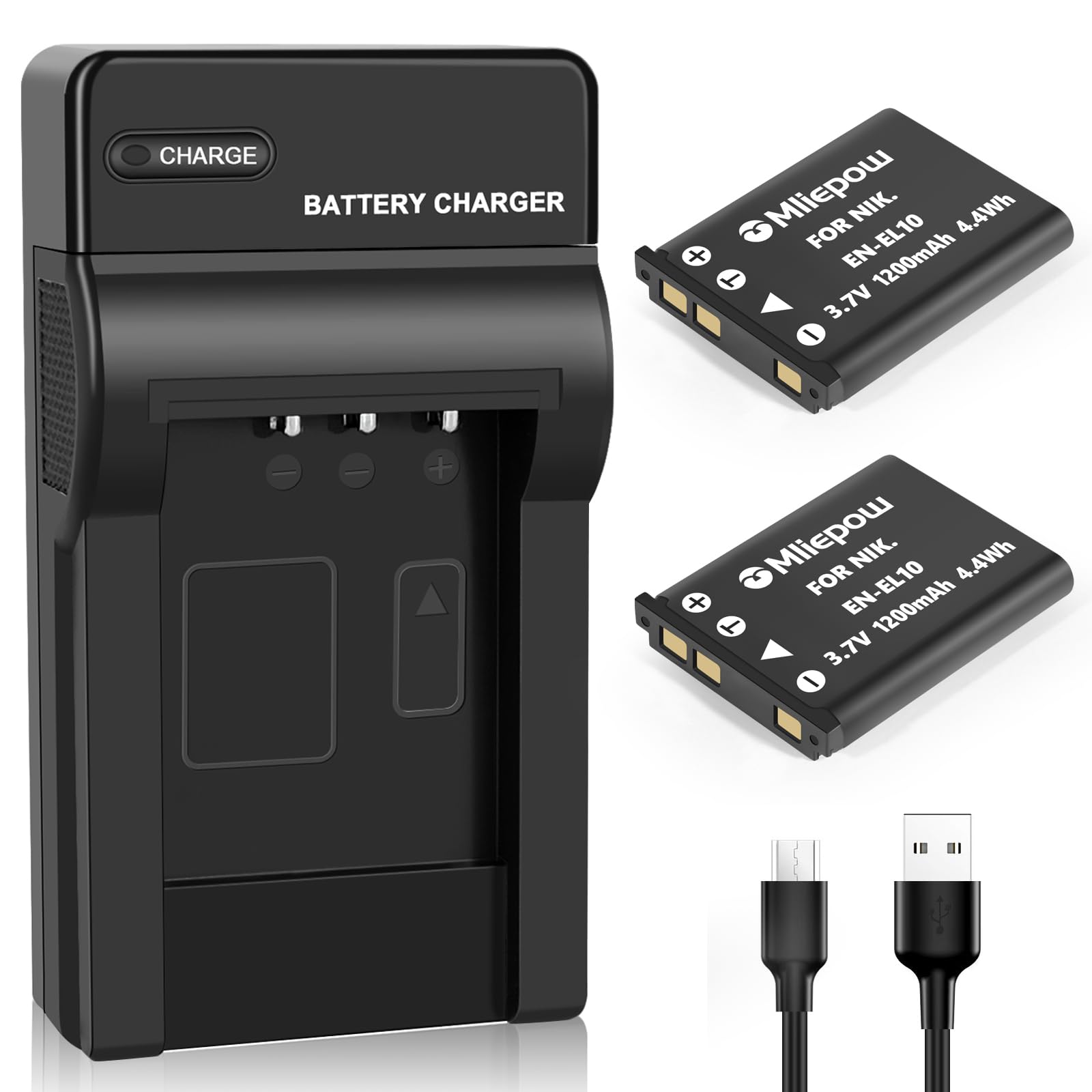 Mliepow 2-Pack EN-EL10 Battery & Charger Kit for Nikon Coolpix S60, S80, S200, S3000, S4000 & More Digital Cameras