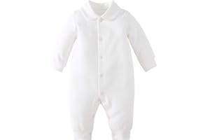 pureborn Unisex Baby Jumpsuit Infant Boys Girls Cotton Spring Fall Romper One-Piece Coverall Baptism Outfit White 0-24 Months