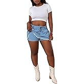Baczoe Womens Denim Jeans Skirt Shorts Mini Cargo High Waist Sexy Plus Size Pleated Skorts