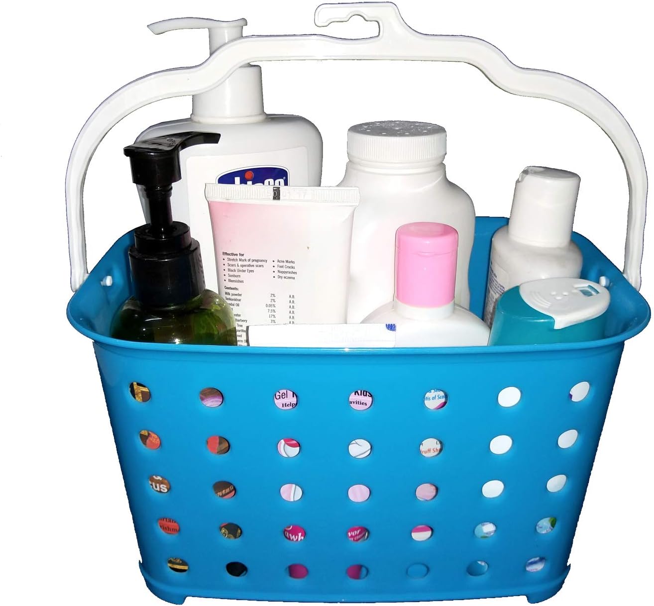 NK-STORE's Set of 2 Plastic Multipurpose Storage Basket Container with Handles for Skin Care Cosmetic Organizer Fruit Vegetable Kitchen Bathroom (Blue-Pink)