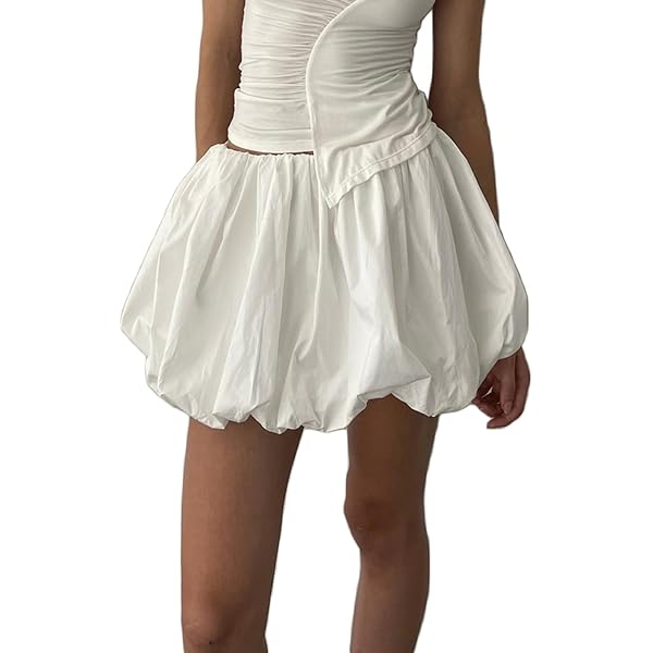 NUFIWI Women Y2k Bubble Skirt High Elastic Waist Ruffle