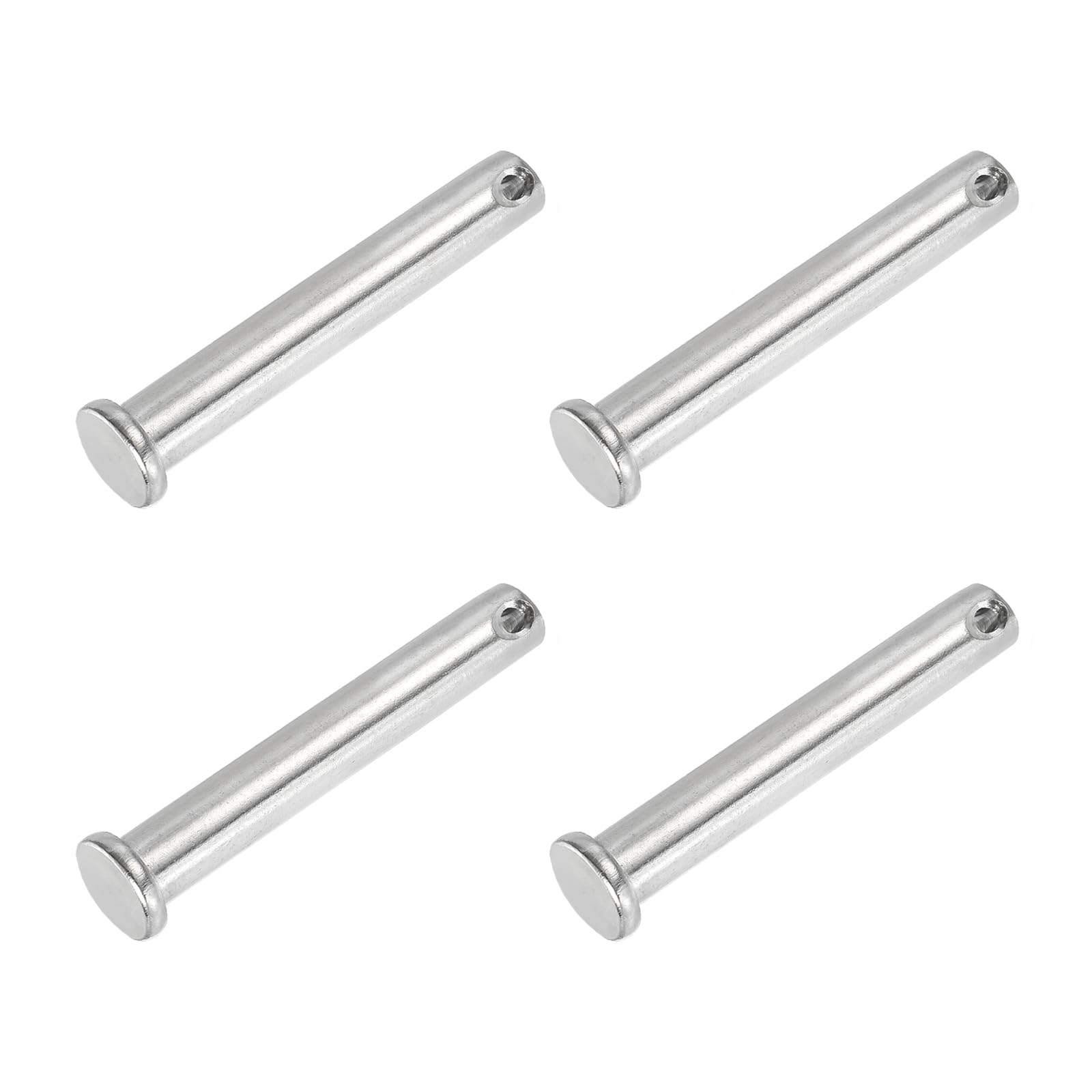 PATIKIL 10 x 65 Mm Single Hole Clevis Pins, 4 Pcs 304 Stainless Steel Flat Head Pin for Hitch Pin Lock Link Hinge Systems, Silver