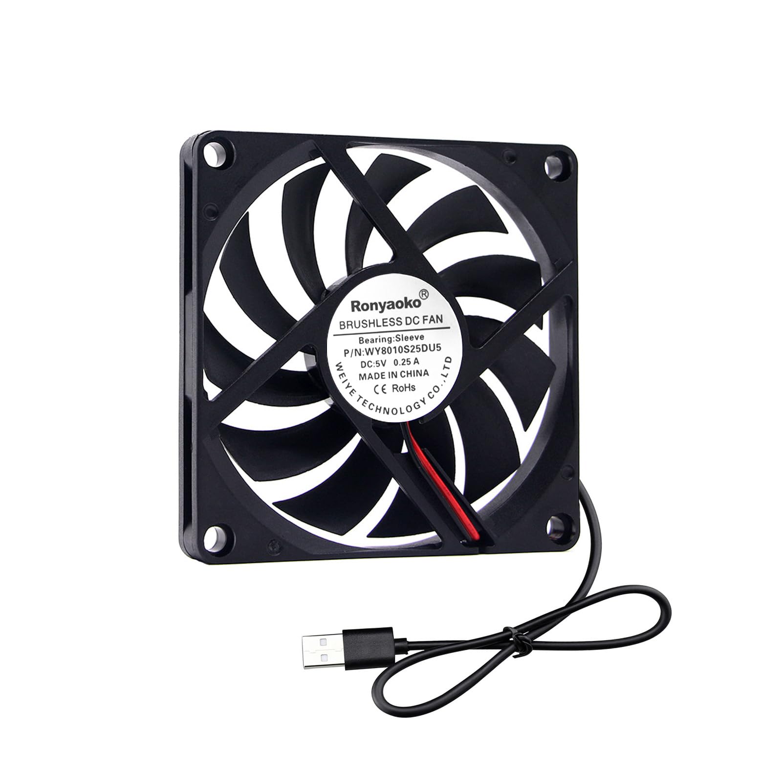 Ronyaoko 5V 0.25A 80mm 80x10mm 8cm Brushless DC USB Connect Computer Case Cooling Cooler Fan
