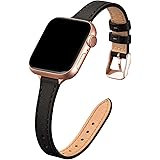 STIROLL Slim Leather Bands Compatible with Apple Watch Band 38mm 40mm 42mm 44mm, Top Grain Leather Watch Thin Wristband for i