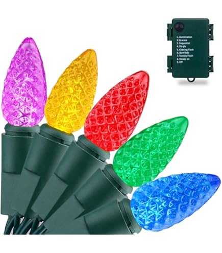 C7 Vintage Christmas String Lights - 27.5ft Outdoor LED Lights With 8 Lighting Modes & Remote