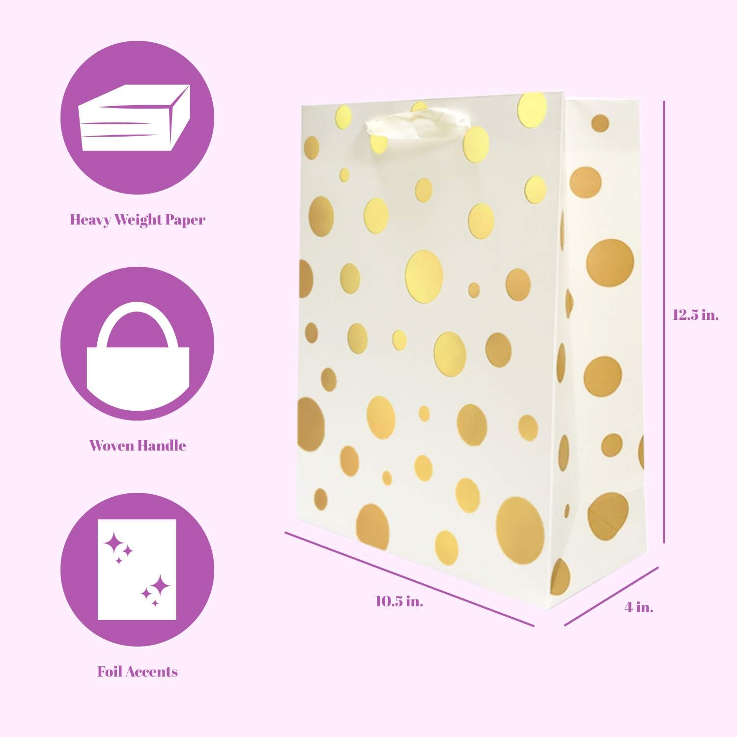 UNIQOOO 12Pcs Assorted Gold Foil Metallic Gift Bags Bulk Ribbon Handle - Image 5