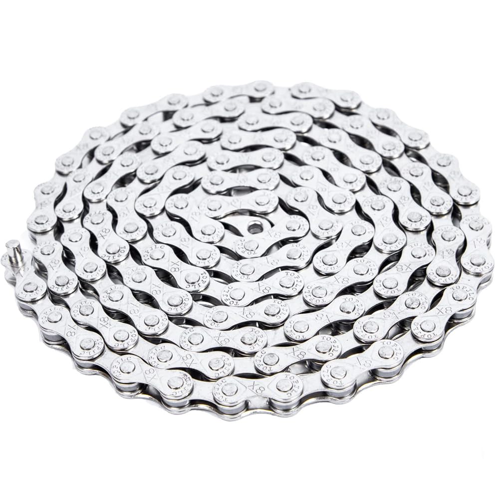 Fongmore 6/7/8 Speed Bike Chain Bicycle Chain Replacement For Road Bike Quick Link X8 Chains 18/21/24 Speed For Mountain Bike BMX 116Links Silver