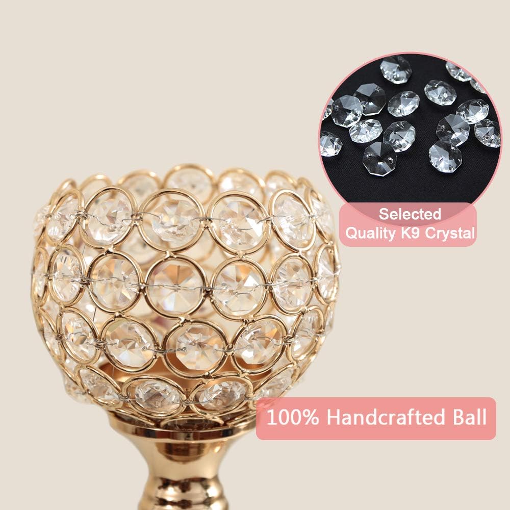 VINCIGANT Gold Crystal Candle Holders Set of 2,Pillar Candlesticks for Home Decor,Wedding Party Table Centerpieces,Housewarming Gift: Home & Kitchen
