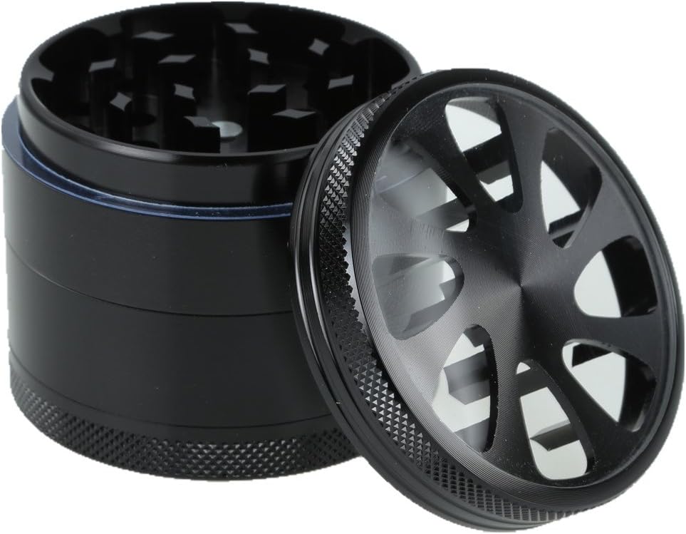 Engshwn New Design Aluminum Grinders 4 Piece 2.2"Anodized Spice Herb Grinder with Pollen Catcher (Black)