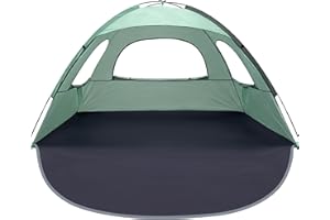 WhiteFang Beach Tent Anti-UV Portable Sun Shade Shelter for 3/4/6/8 Person, Extendable Floor with 3 Ventilating Mesh Windows Plus Carrying Bag, Stakes and Guy Lines