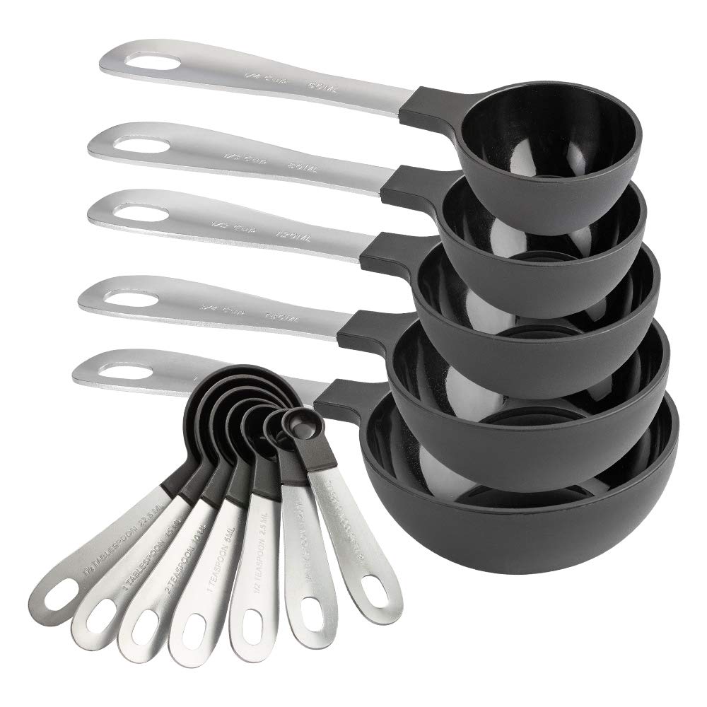 Photo 1 of ** MISSING TEASPOONS ** COOK WITH COLOR Measuring Cups Set and Measuring Spoon Set, Stainless Steel Handles, Nesting Kitchen Measuring Set, Liquid Measuring Cup Set, 12 PC Stainless Steel, Black   