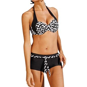 Honestyi Frauen Tankini Sets Zweiteiler Bikini Sets mit Surfen Kurze Jungen Shorts Bademode Große Größe Hohe Taille Gewinkelt