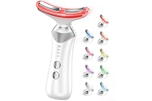 Dopsikn 9-in-1 Red-Light-Therapy-for-Face-and-Neck, Portable Facial Massager Tool with Adjustable Vibration & Thermals for Wrinkles, Double Chin, White
