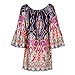 Mintsnow Women Bohemian Pattern Printed Loose Fit Off Shoulder Shift Dresses,Black,X-Large