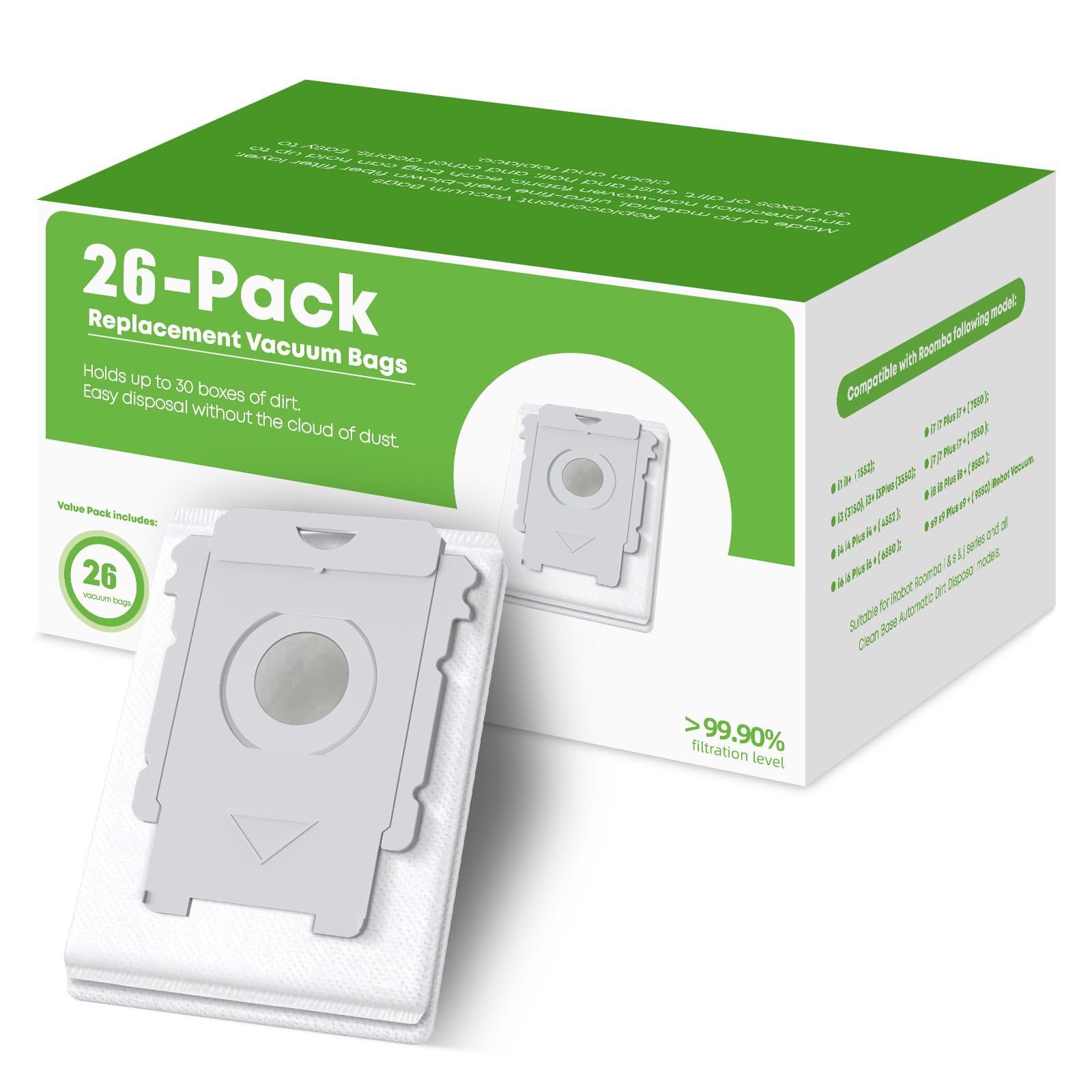 Photo 1 of VBN 26 Pack Replacement Roomba Vacuum Bags, Compatible with iRobot Roomba i7, i7+, i3, i3+, i1+, i4, i4+, i6, i6+, i8, i8+, j7, j7+, s9, s9+ Plus, i & s & j Series Automatic Dirt Disposal Bags