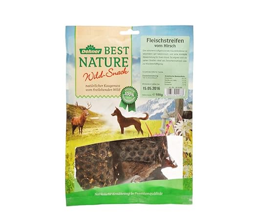 Dehner Best Nature Hundesnack, Fleischstreifen vom Hirsch, 5 Stück (100 g)
