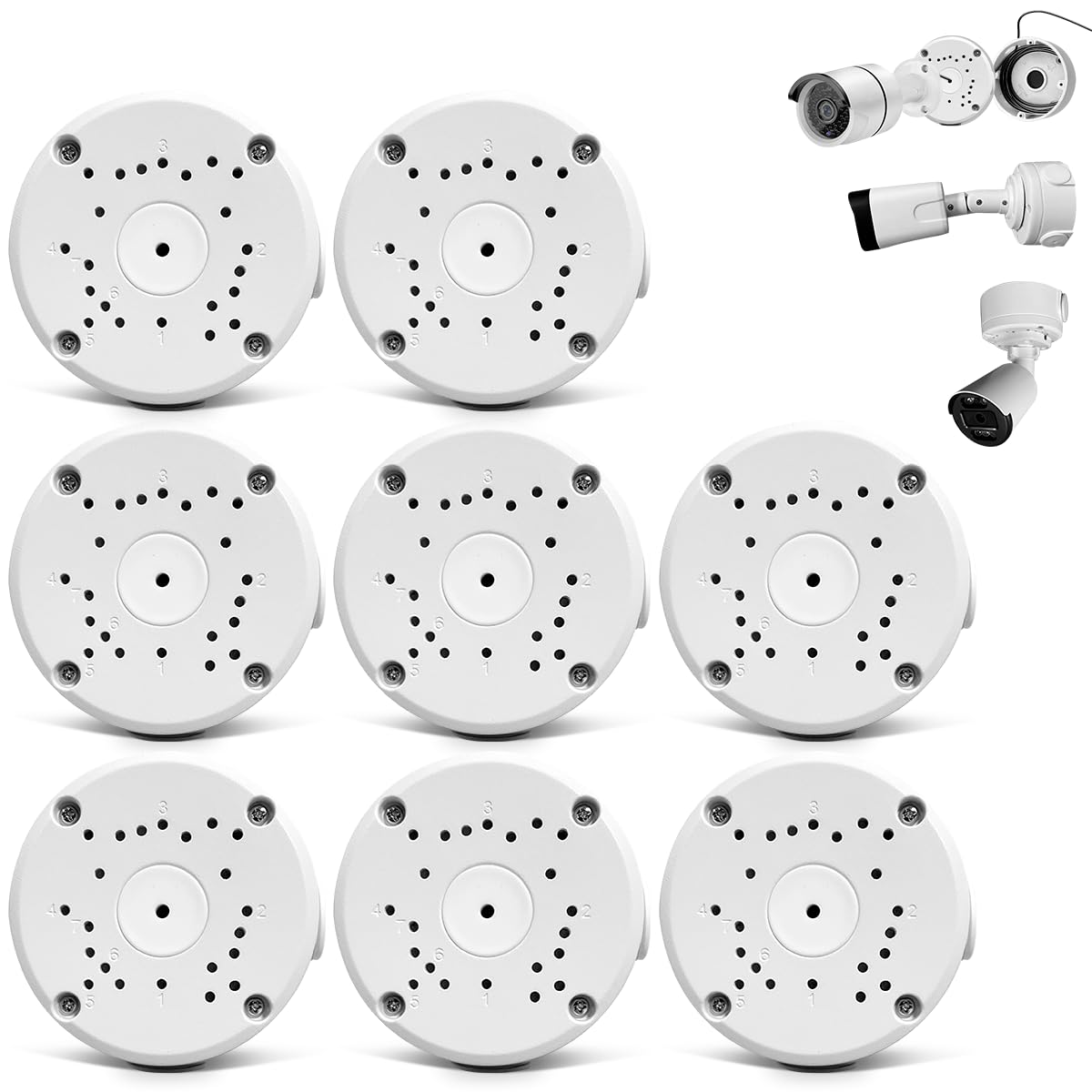 (Camera Junction Box) Metal Aluminum Mount Bracket, Universal for Bullet Security Camera, Waterproof Hide Cable Junction Box Compatible with Solar Panel, Fits Wall Ceiling (8 packs)