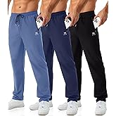 Minorlee Mens Joggers with Zipper Pockets Open Bottom Sweatpants for Men 3 Pack Lightweight Track Pants Men for Workout,Gym