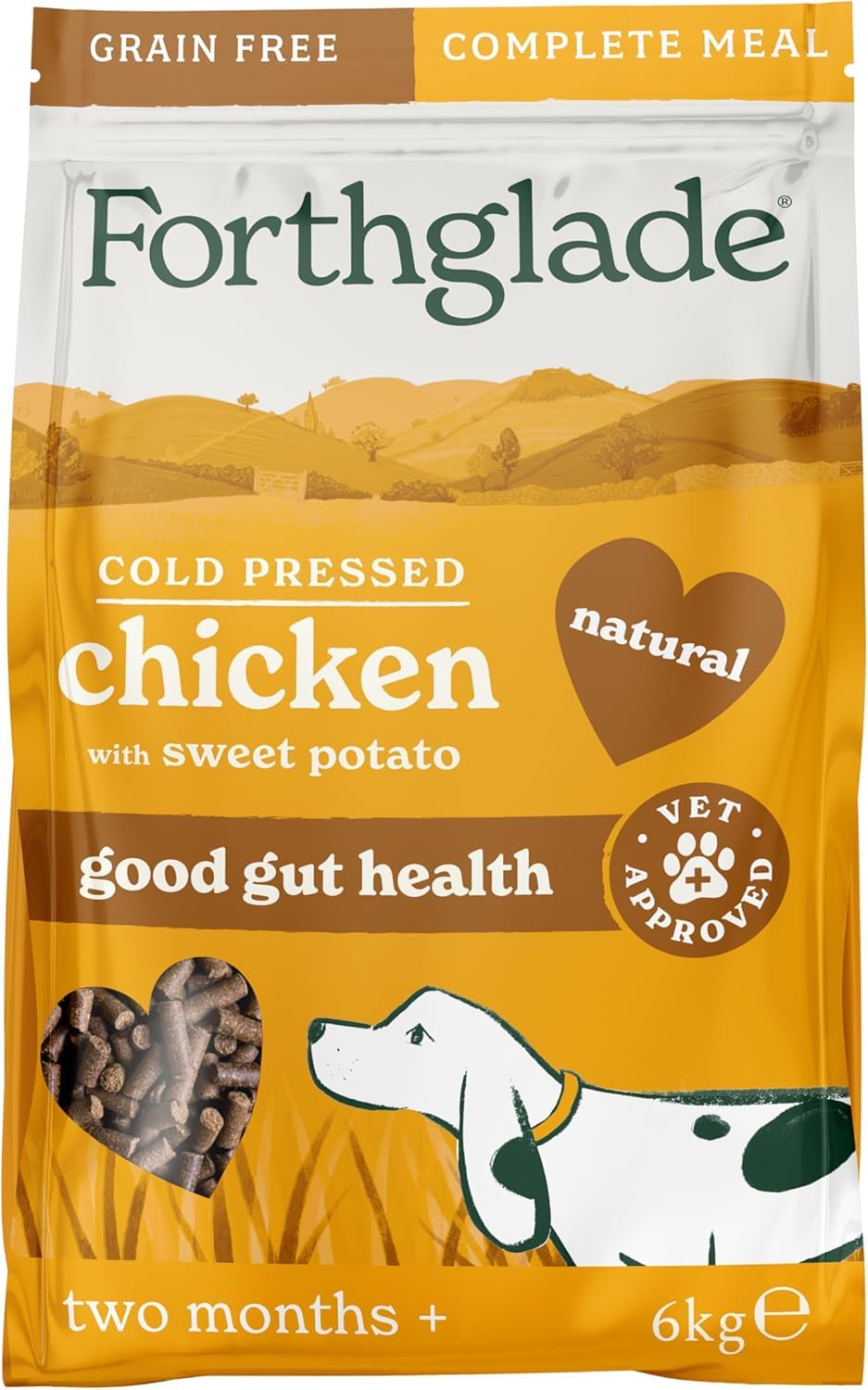 Forthglade Dry Dog Food, Cold Pressed (6kg), Hypoallergenic and Grain Free Dog Food, Chicken & Vegetables, Natural Senior, Adult and Puppy Meal, Vet Approved For Good Gut Health