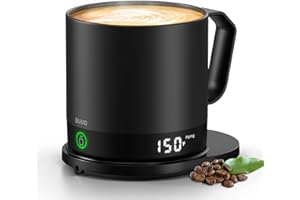 BUUO Self Heating Coffee Mug, 14 Oz Temperature Control Smart Mug, Double Sided & Real-Time LED Display, Fast Heating, Mug Warmer with 120 Min Battery Life, Birthday Gifts for Women and Men(Black)
