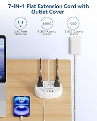 Flat Extension Cord with Outlet Cover & Cable