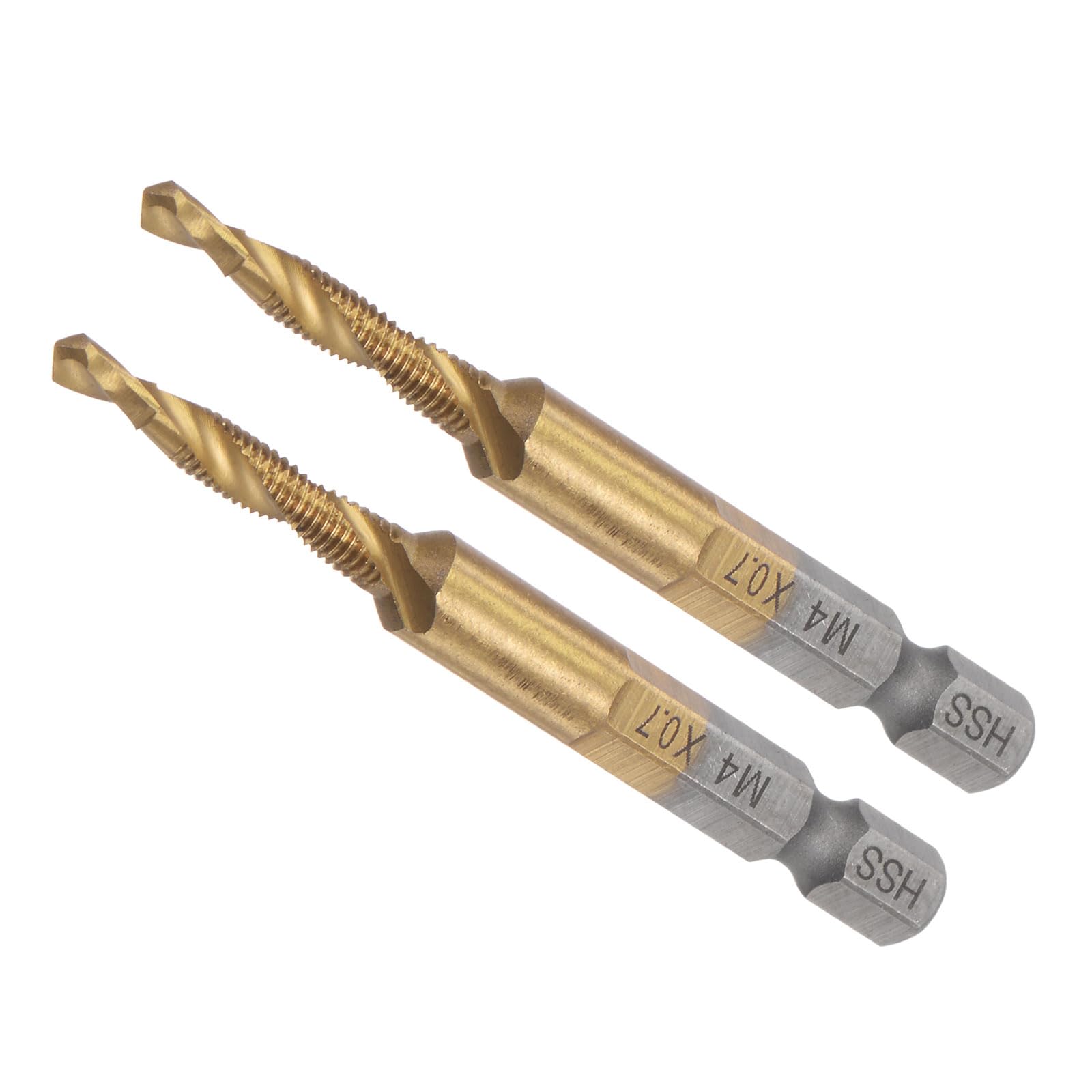 CoCud Combination Drill Tap Bit, M4 x 0.7 Thread Size 1/4" Shank, Titanium Coated High Speed Steel Long Tools - (Applications: for Aluminum Stainless Steel Plastic Long), 2-Pieces