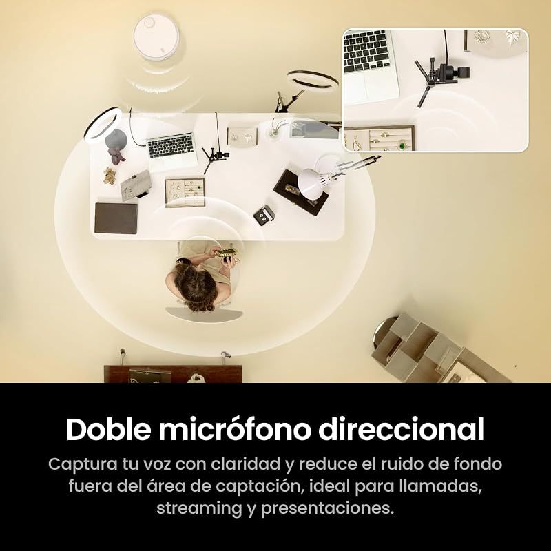 Link 2C Pro Paquete Get-Set – Webcam 4K para PC/Mac con Sensor 1/1,3”, Rendimiento en Baja luz, autoencuadre, HDR y micrófonos con cancelación de Ruido, Apto para Plataformas de Video