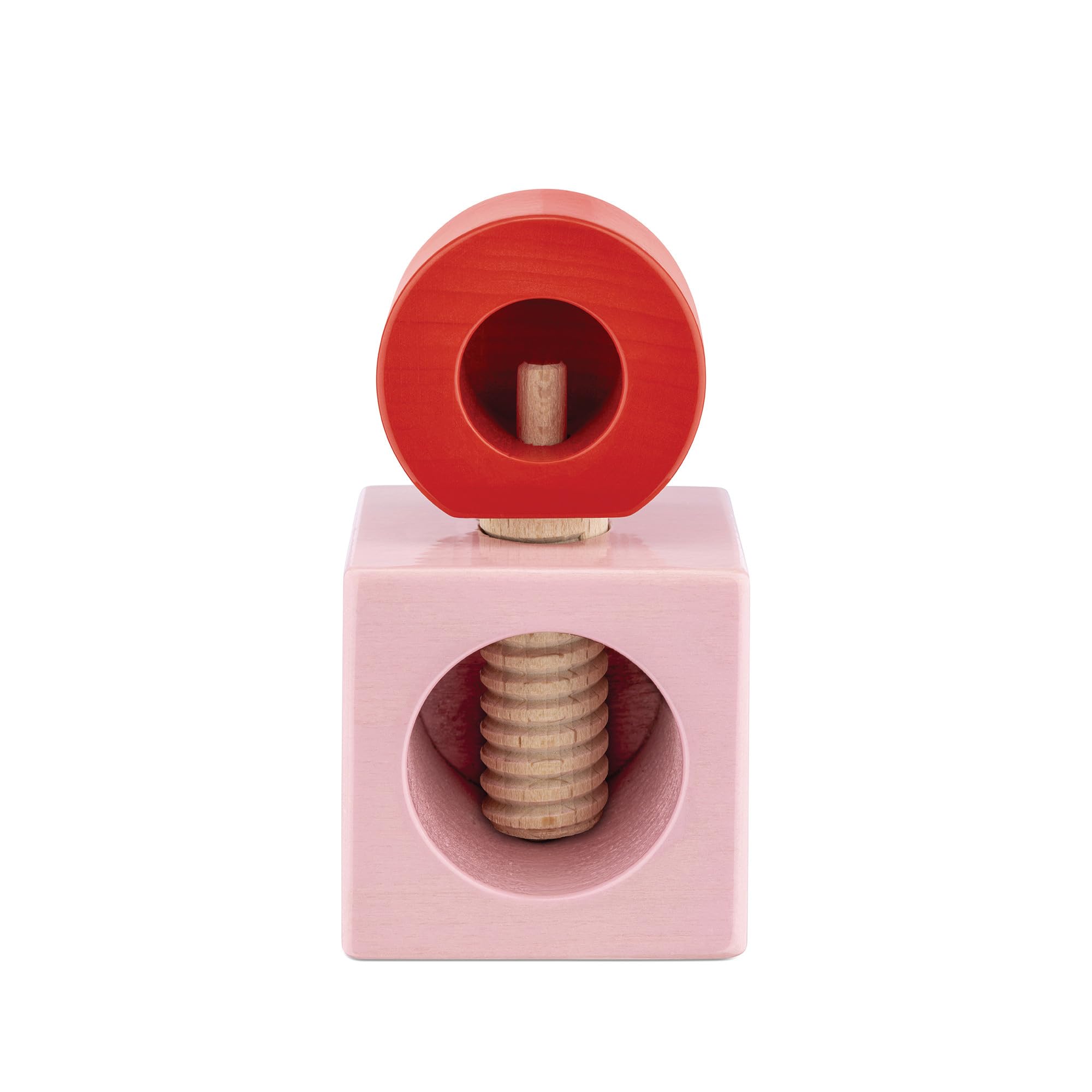 Alessi Twergi ES20 2 - Designer Nutcracker, in Beech Wood, with Colored Handle and Body, Glossy Lacquered Finish, Pink and Red