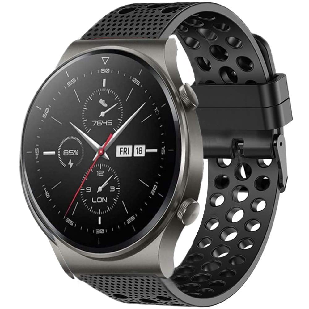Compatible with Huawei Watch GT 2 Pro, LvBu Silicone Replacement Wristbands Sport Strap with Metal Buckle Compatible with Huawei Watch GT 2 Pro Smartwatch (Black)