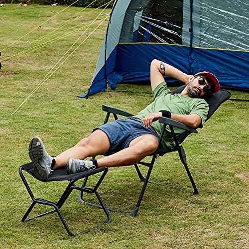 TIMBER RIDGE Gartenstuhl Hochlehner Verstellbar 7-Fach Alu Klappstuhl gepolstert 150kg mit Armlehnen und Kopfstütze Atmungsaktiv klappbar Campingstuhl Balkonstuhl Klappsessel Garten Terrasse Schwarz – Bild 6