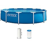 Intex Metal Frame 12ft x 30in Round Above Ground Swimming Pool Set w/Pump | 28211EP - 530 GPH Cartridge Filter Pump and Type A Filter Cartridge Included