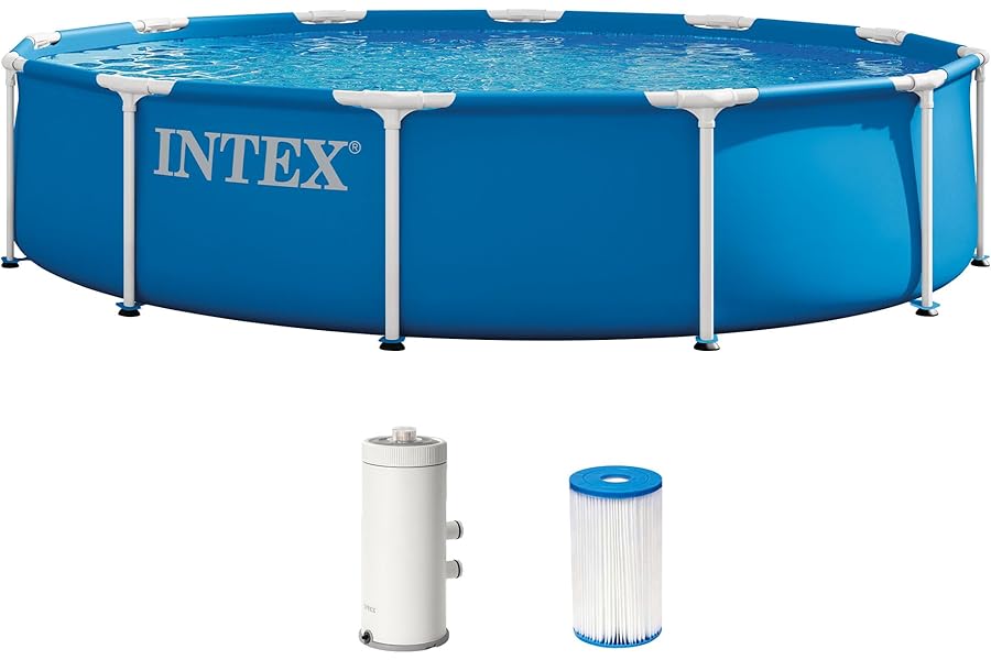 Intex Metal Frame 12 ft x 30 in Above Ground Pool Set, Round Swimming Pool with Steel Frame, 530 GPH Cartridge Filter Pump, and Type A Filter Cartridge