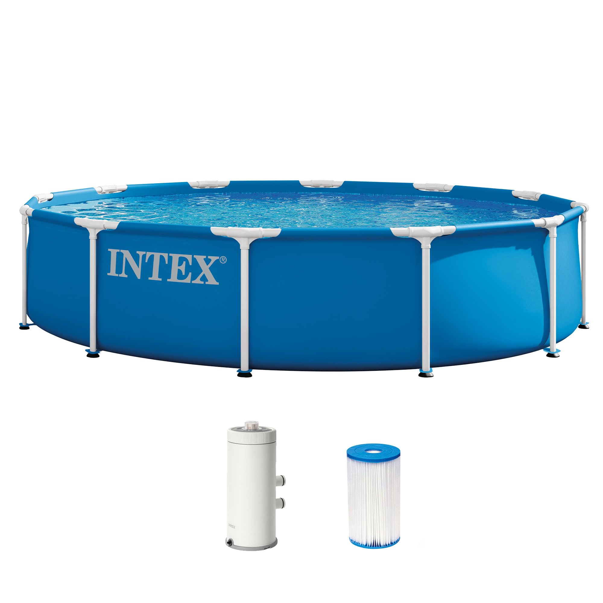 Photo 1 of INTEX Metal Frame 12 ft x 30 in Above Ground Pool Set, Round Swimming Pool with Steel Frame, 530 GPH Cartridge Filter Pump, and Type A Filter Cartridge