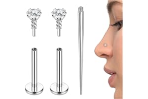 PunkTracker 16g/18g/20g Titanium Internal Thread CZ Stud Piercing Jewelry for Tragus Nose Helix Medusa Lip Labret - Helix Tragus Cartilage Earring for Women Men 3PCS