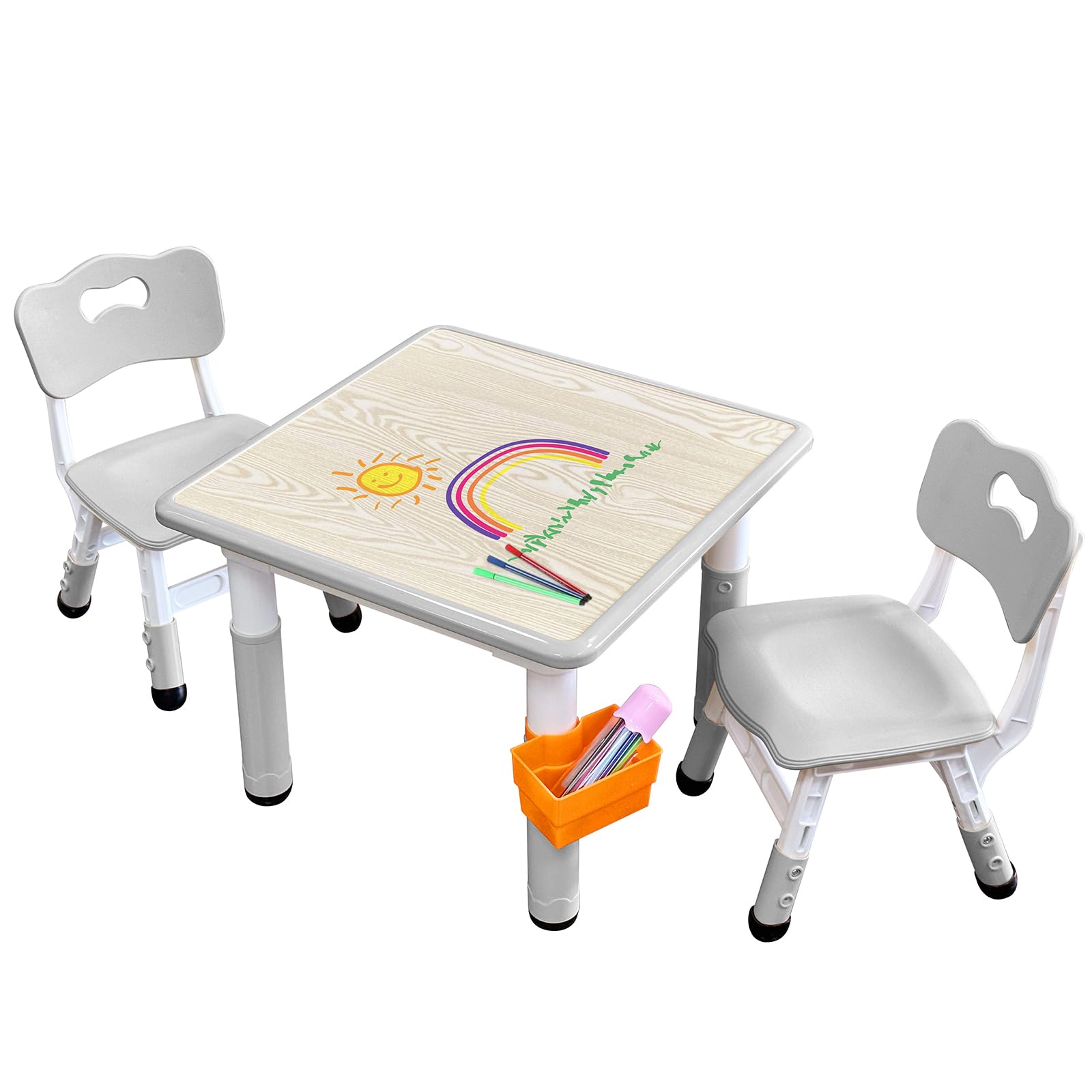 Photo 1 of HAPPYMATY Kids Table & Chair Set with Adjustable Toddler-Safe Non-Slip Legs, Activity & Graffiti-Proof Desktop Ages 3-12