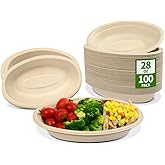 AICHEF 28 oz Oval Paper Bowls 100 Pack Disposable Chi-potle Style Oval Bowls for Burrito Roll, Nacho, Baked Potato, Taco Salads, Nacho Potato Bar Supplies