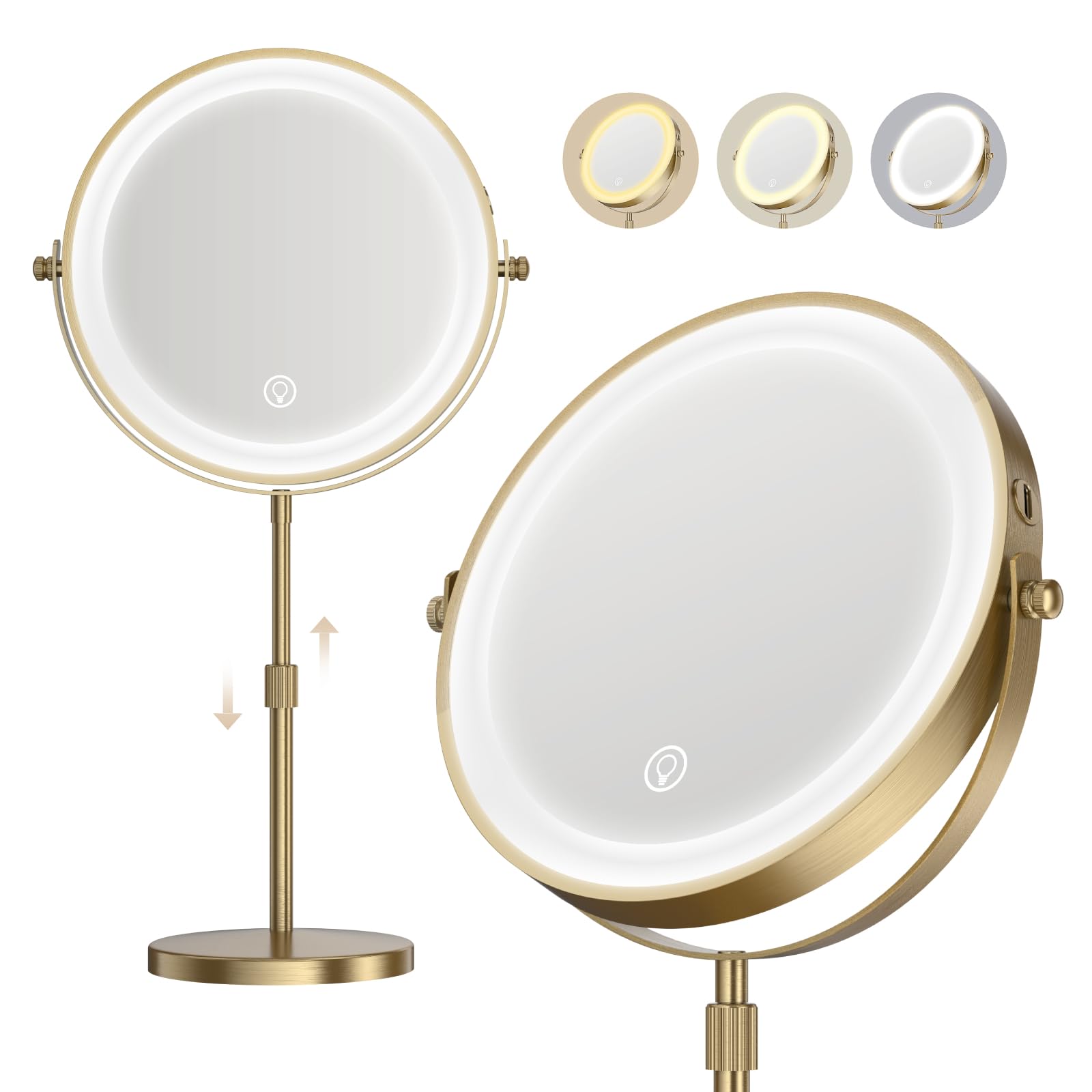 Photo 1 of Lighted Makeup Mirror, 5000 mAh Rechargeable Double Sided Magnifying Vanity Mirror with 3 Colors, 1x/20x, 360° Rotation , Brightness Adjustable Magnification Makeup Mirror with Lights, Antique Bronze